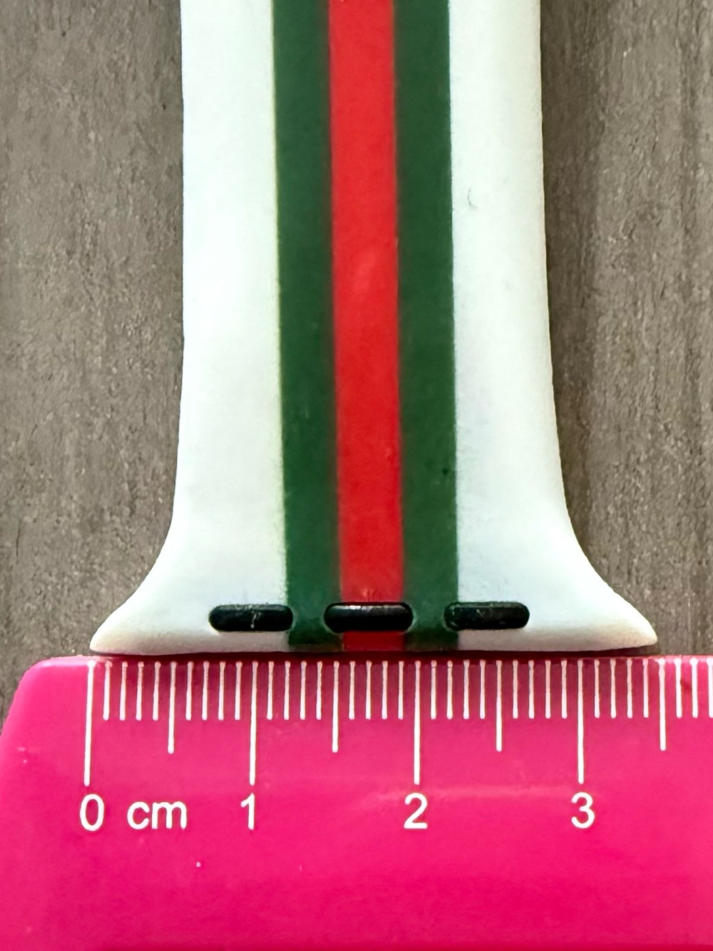 White Silicone iWatch Band with Green and Red Stripe 42mm - Picture 6 of 6
